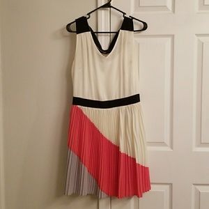 Modcloth cream, black and coral pleated dress